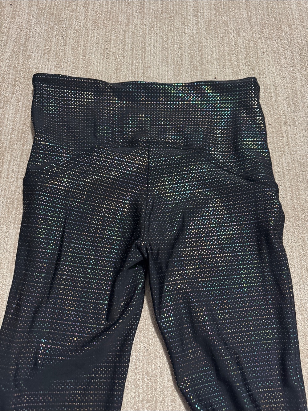 Spanx Womens XL Black Metallic Dot Print Active 7/8 Leggings High Rise Shimmer - Picture 7 of 9